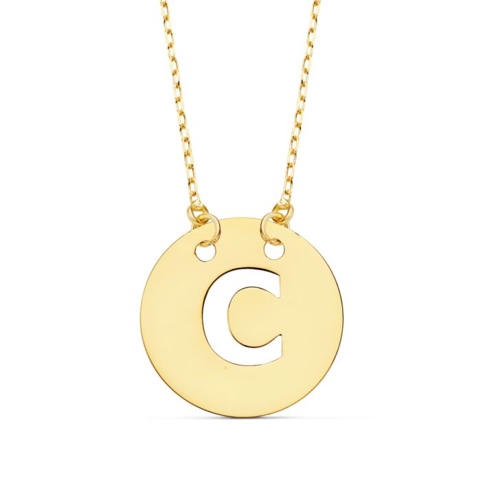 18K COLGANTE ORO AMARILLO LETRA " C " 15 MM CADENA FORZADA 42CM