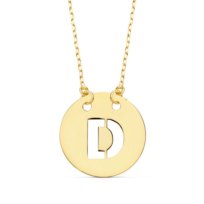 18K COLGANTE ORO AMARILLO LETRA " D " 15 MM CADENA FORZADA 42CM