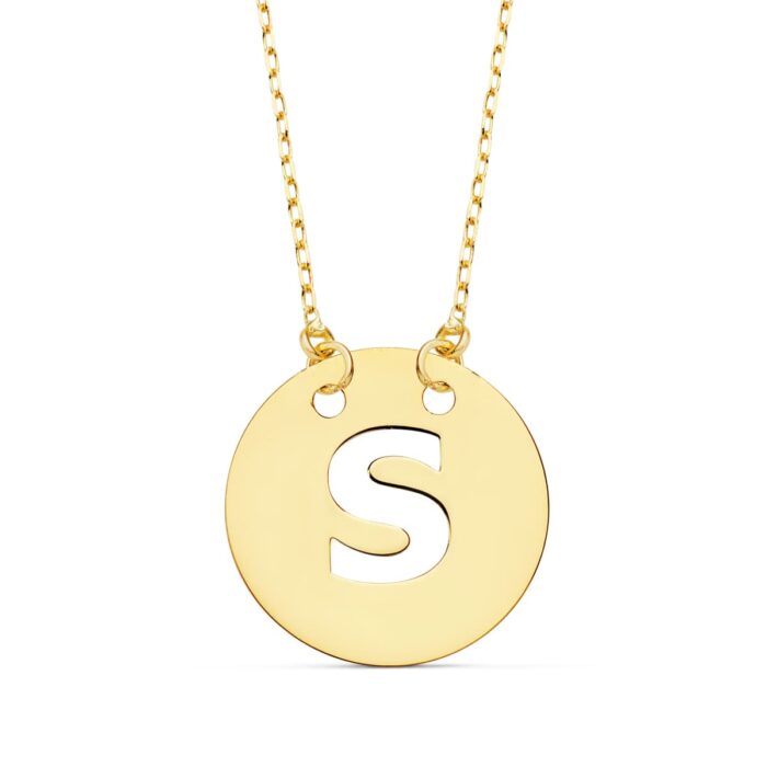 18K COLGANTE ORO AMARILLO LETRA " S " 15 MM CADENA FORZADA 42CM
