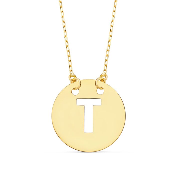 18K COLGANTE ORO AMARILLO LETRA " T " 15 MM CADENA FORZADA 42CM