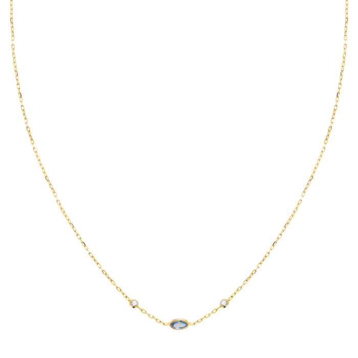 18K GARGANTILLA ORO AMARILLO COLGANTE AGUAMARINA 5X3MM CADENA FORZADA 42CM