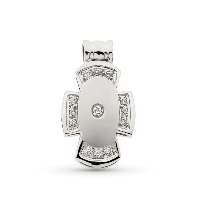 18K CRUZ HUECA ORO BLANCO CON CIRCONITA 21X12 MM