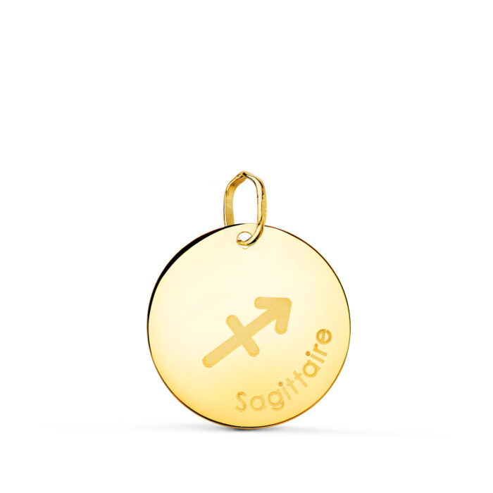 18K HOROSCOPO ORO AMARILLO SAGITARIO EN FRANCES BRILLO 16 MM