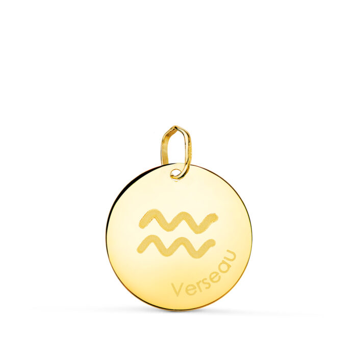 18K HOROSCOPO ORO AMARILLO ACUARIO EN FRANCES BRILLO 16 MM