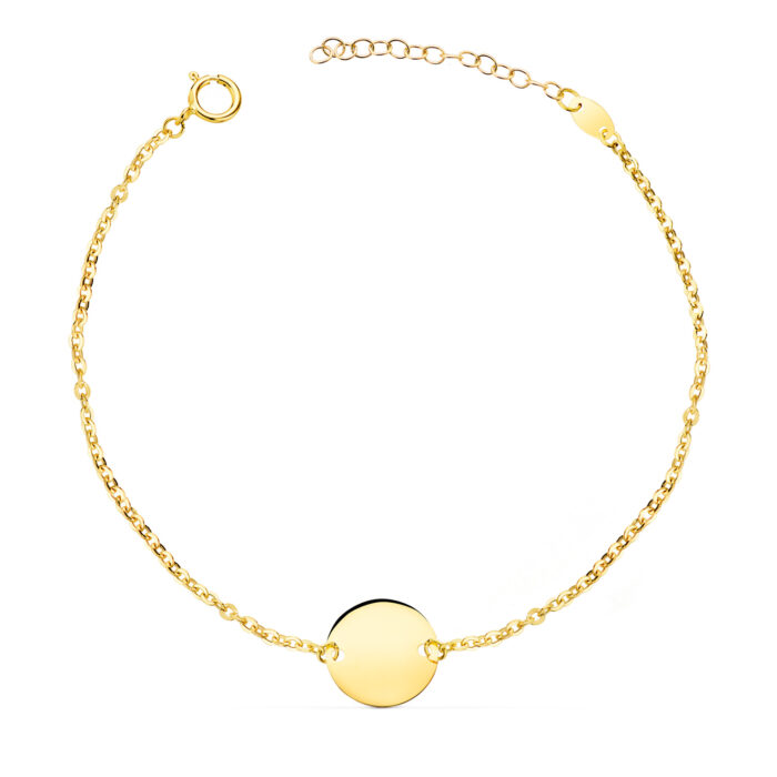 18K PULSERA ORO AMARILLO DISCO EN BRILLO REDONDO 12 MM. LARGO: 18   3 CM