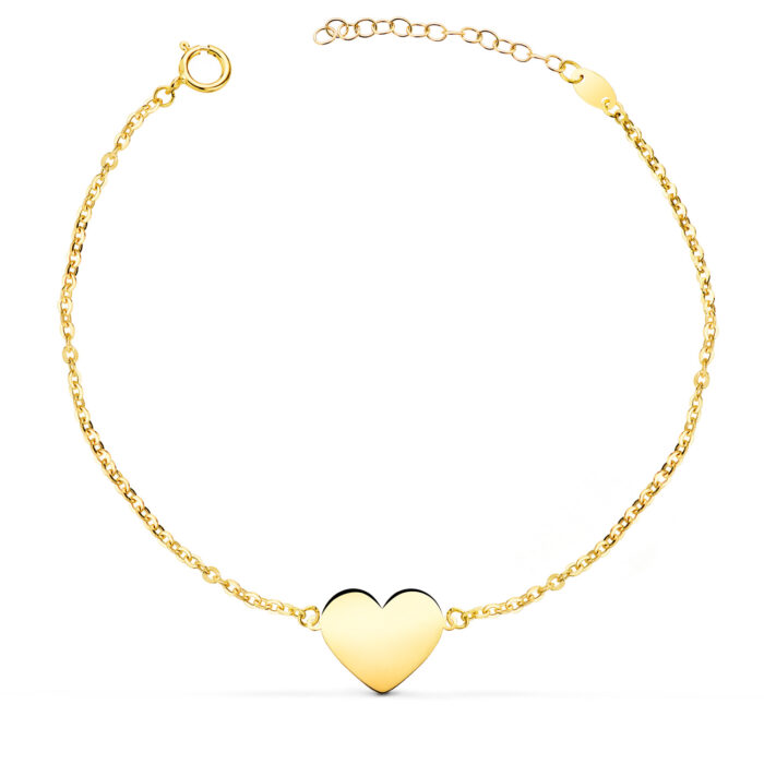 18K PULSERA ORO AMARILLO CORAZON EN BRILLO 12X10 MM. LARGO: 18 2 CM