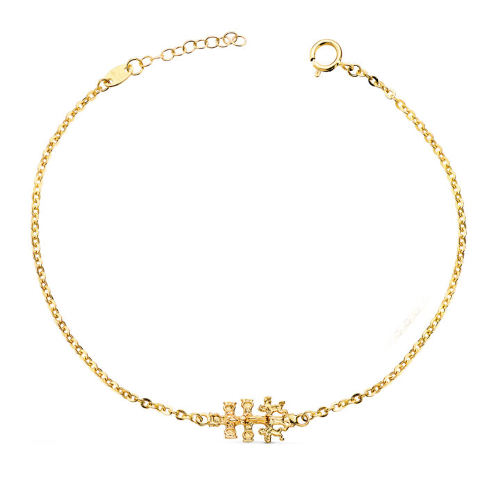 18K PULSERA ORO AMARILLO CON CRUZ CARAVACA 19X9 MM. LARGO: 18 3 CM