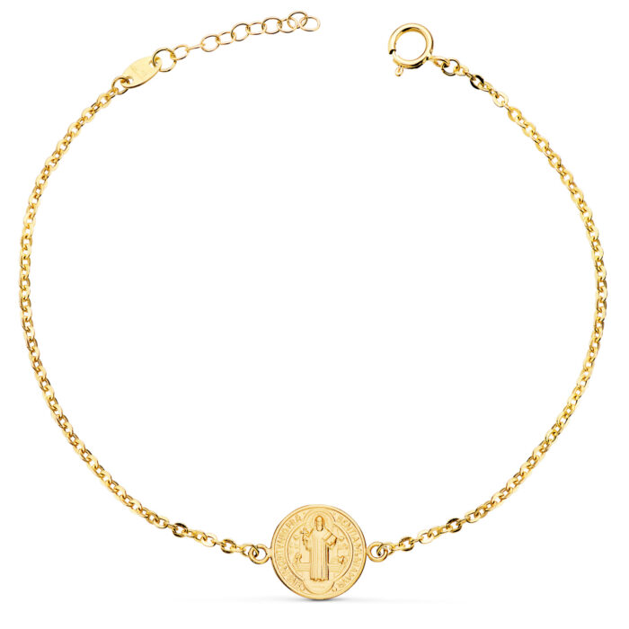 18K PULSERA ORO AMARILLO CON MEDALLA ORO AMARILLO SAN BENITO 12 MM.  LARGO: 18+2 CM