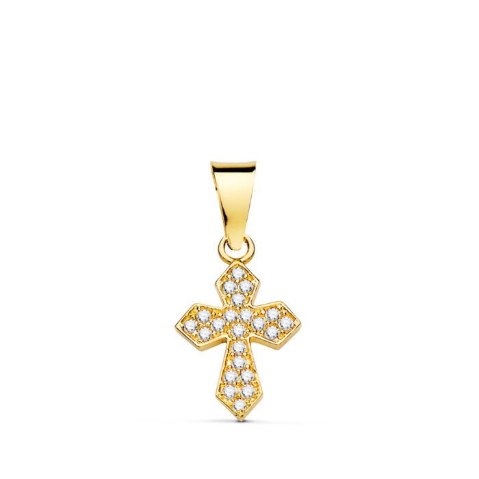 18K CRUZ ORO AMARILLO CON CIRCONITA BLANCAS. 14 X 9 MM