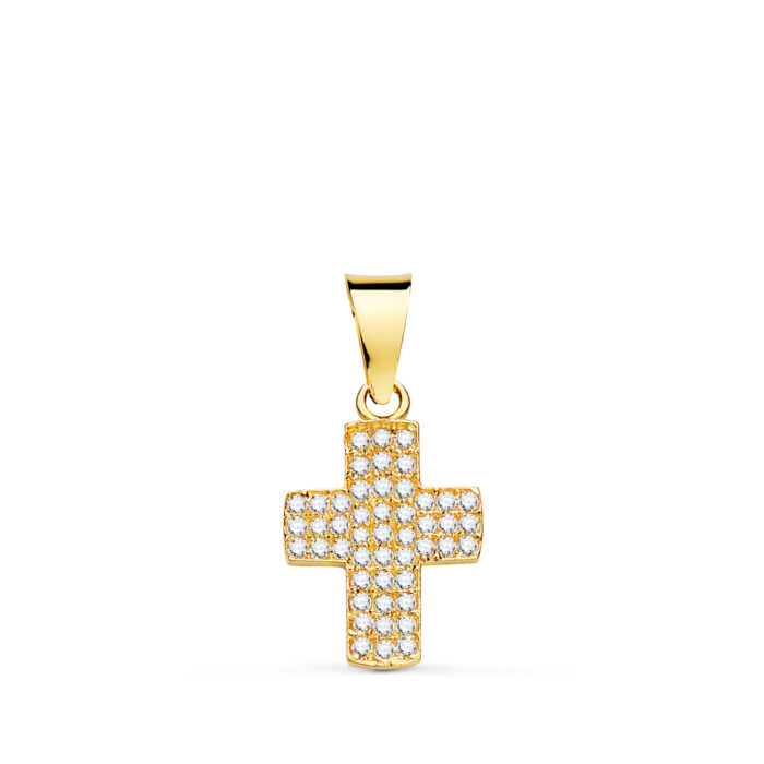 18K CRUZ ORO AMARILLO CON CIRCONITA BLANCAS. 14,5 X 9,5 MM