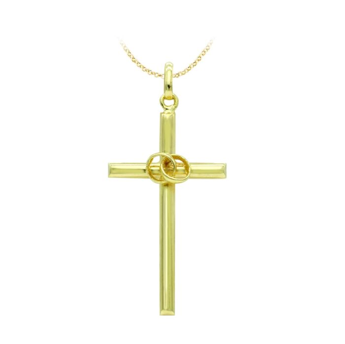 18K CRUZ ORO AMARILLO HUECA ALIANZAS. 27X14 MM