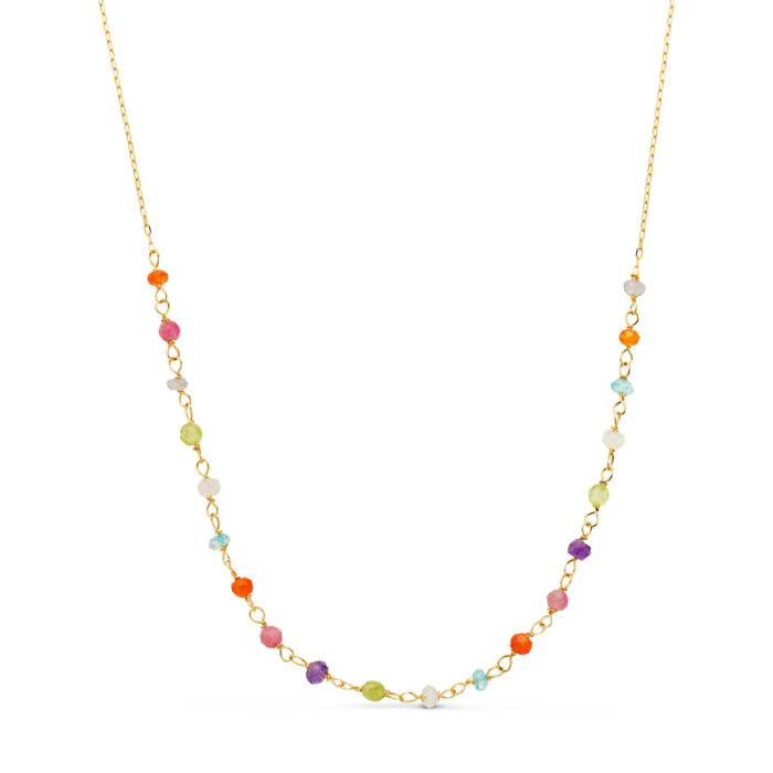18K GARGANTILLA ORO AMARILLO CON CIRCONITA DE COLORES Y CADENA FORZADA. MEDIDA: 40 3 CM
