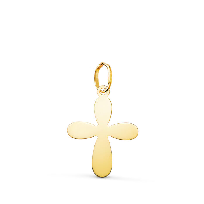 18K COLGANTE ORO AMARILLO CRUZ DEL BAUTISMO SILUETA EN BRILLO. 18 X 13 MM