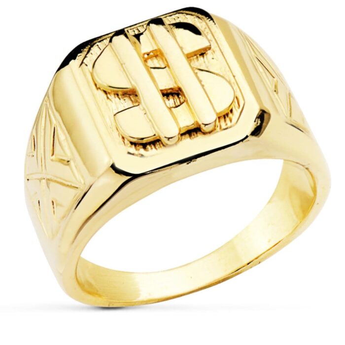 18K SELLO ORO AMARILLO MACIZO DOLAR CUADRADO. ANCHO 16 MM