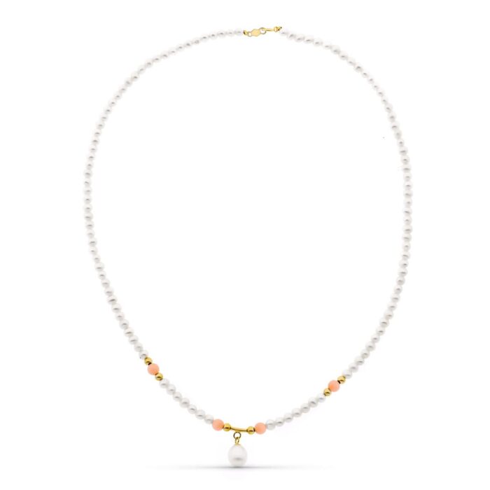 18K GARGANTILLA ORO AMARILLO PERLA CONCHA NATURAL Y PERLA ROSA