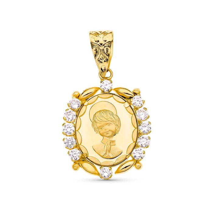 18K MEDALLA ORO AMARILLO COMUNION CIRCONITA 19X15 MM