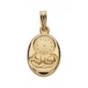 Medalla ovalada de 20x12 mm en oro amarillo de 18 quilates con relieve del Niño de la Hora y reloj en acabado brillo