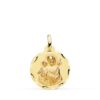 Medalla de San José con el Niño Jesús de 18 mm en oro amarillo de 18 quilates, diseño redondo con acabado pulido brillante.