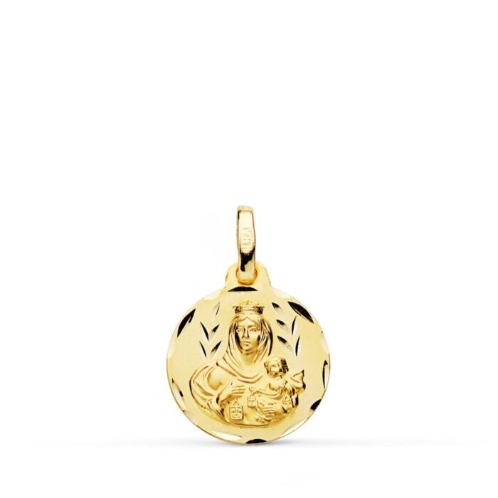 18K MEDALLA ORO AMARILLO TALLADA VIRGEN DEL CARMEN 14 MM