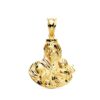 Medalla con silueta perfilada de la Virgen del Carmen con el Niño Jesús en oro amarillo de 18k de 24x22 mm con cantos brillantes sobre fondo blanco