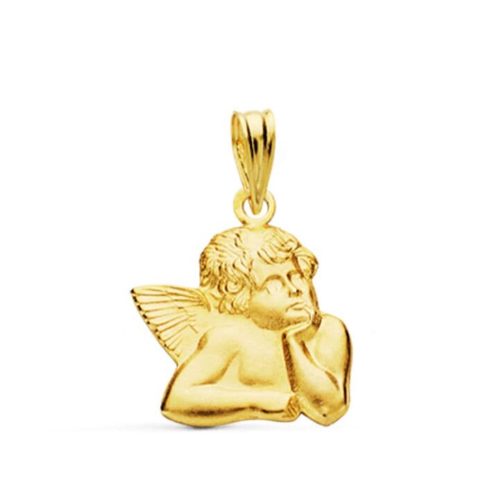 Mini colgante de silueta calada del ángel burlón en oro amarillo de 18k tamaño 14 mm
