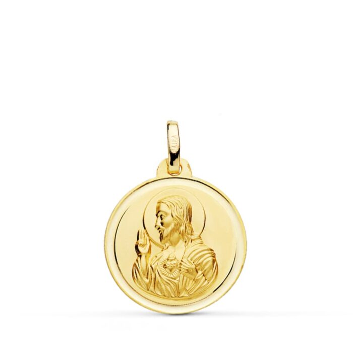 18K MEDALLA ORO AMARILLO CRISTO SAGRADO CORAZON DE JESUS BISEL 18 MM