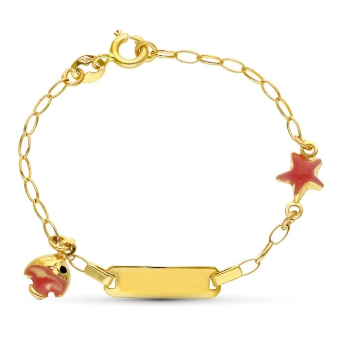 18K ESCLAVA ORO AMARILLO PEZ Y ESTRELLA 13CM