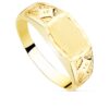 Sello macizo de oro amarillo 18k para hombre con cabeza rectangular mate y bordes tallados, diseño artesanal de Joyería Palacios.