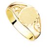 Sello de oro amarillo 18k macizo para hombre con cabeza ovalada de 11x10 mm y detalles tallados brillantes.