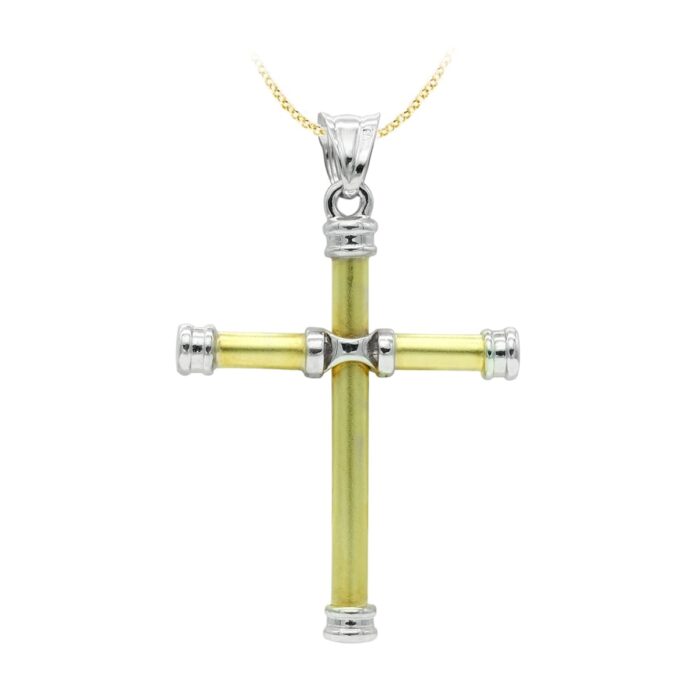 18K CRUZ ORO BICOLOR HUECA 40X30 MM