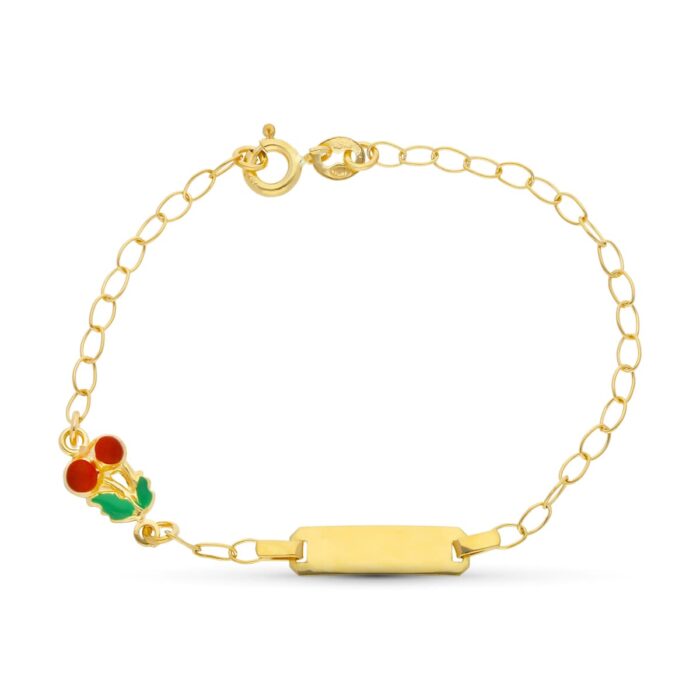 18K ESCLAVA ORO AMARILLO CEREZAS ESMALTE 16.5 CM