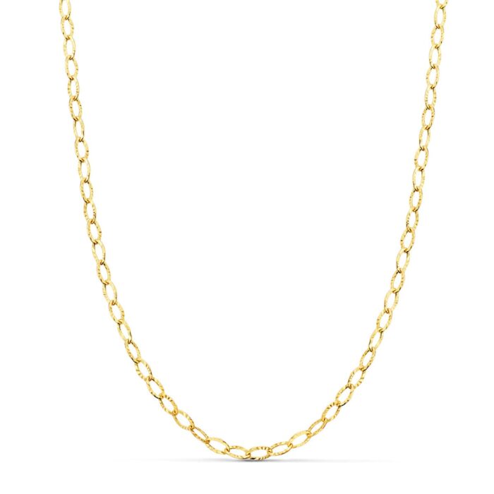 18K CADENA ORO AMARILLO FORZADA TALLADA HUECA LARGO 40CM ANCHO 2.5 MM