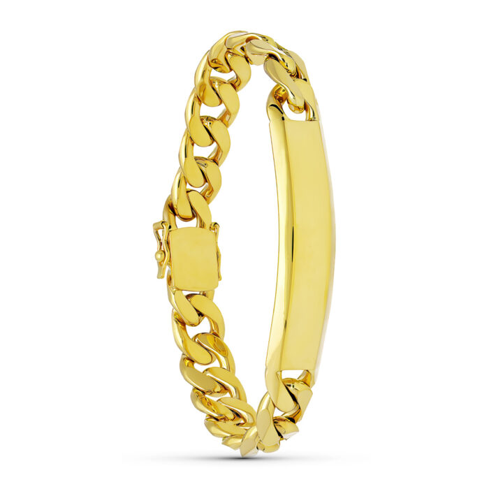 18K PULSERA ESCLAVA ORO AMARILLO BARBADA MACIZA ANCHO: 10MM. LARGO: 20,5 CM  PLACA CHAPA: 58X11MM