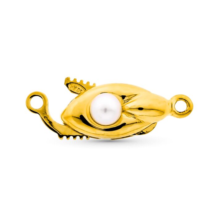 18K FORNITURA CIERRE BROCHE COLLAR ORO AMARILLO PARA 1 VUELTA CON PERLA