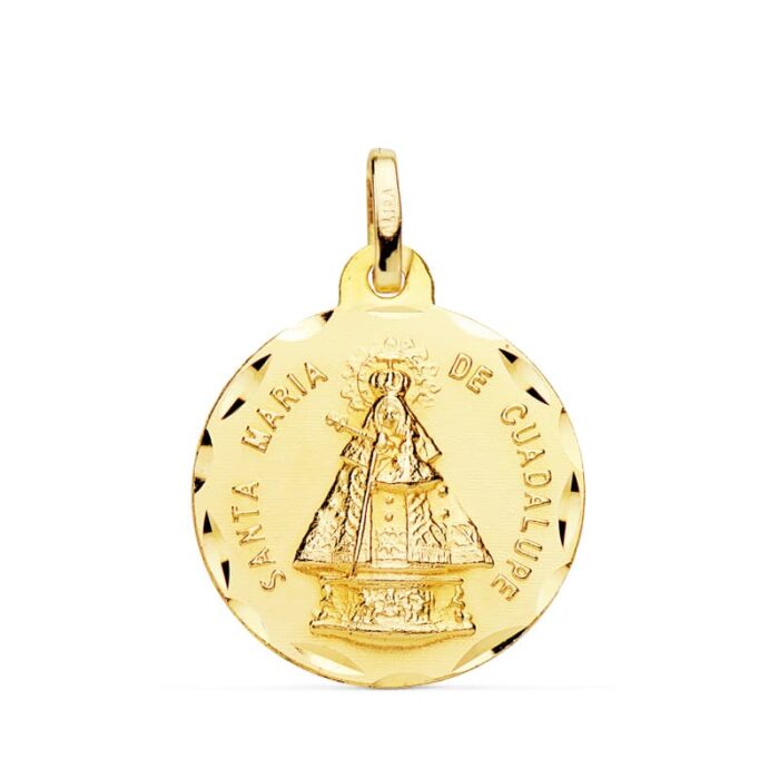 18K MEDALLA ORO AMARILLO VIRGEN SANTA MARIA DE  GUADALUPE TALLADA 24 MM
