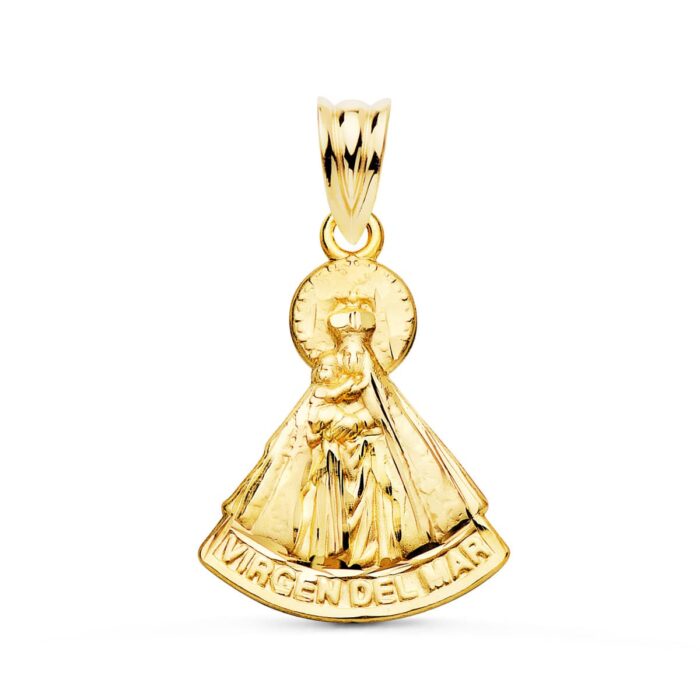 18K MEDALLA ORO AMARILLO VIRGEN DEL MAR SILUETA TALLADA 20X17 MM