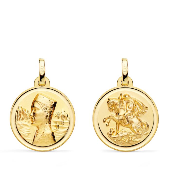 18K ESCAPULARIO ORO AMARILLO VIRGEN MONTSERRAT Y SAN JORGE BISEL 18 MM