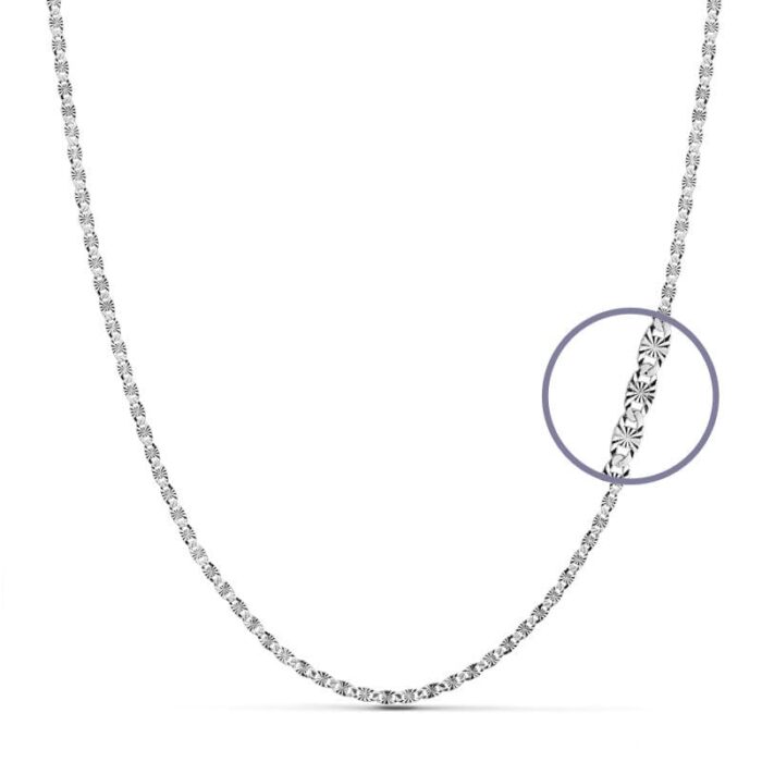 18K CADENA MACIZA DIAMANTADA ORO BLANCO 40CM 2 MM
