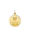 Medalla redonda de Santa Gema Galgani en oro amarillo de 18 quilates, 18 mm de diámetro, con borde biselado liso brillante y relieve central matizado.