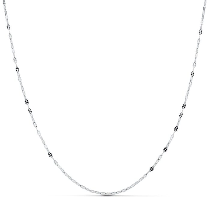 18K CADENA MACIZA ORO BLANCO ESLABONES PLANOS TALLADOS 1.5 MM 40CM
