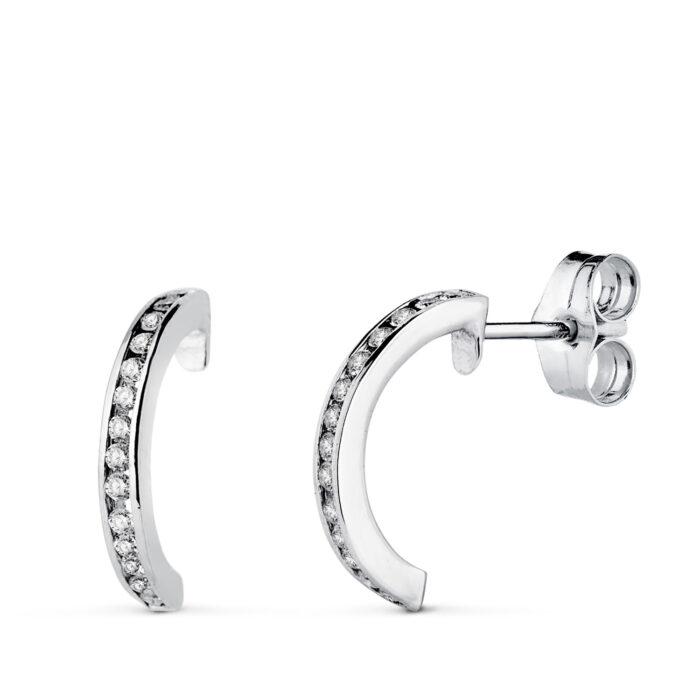 18K AROS ORO BLANCO ABIERTOS CON 28 DIAMANTES LABORATORIO 0,225 QTS VS2-G. ALTO: 13 X 1,5 MM CIERRE PRESION