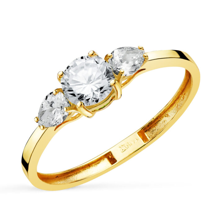 18K SORTIJA ORO AMARILLO DIAMANTES LABORATORIO TALLA PERA Y TALLA BRILLANTE 5 MM. 0,79 QT. VS2 - E