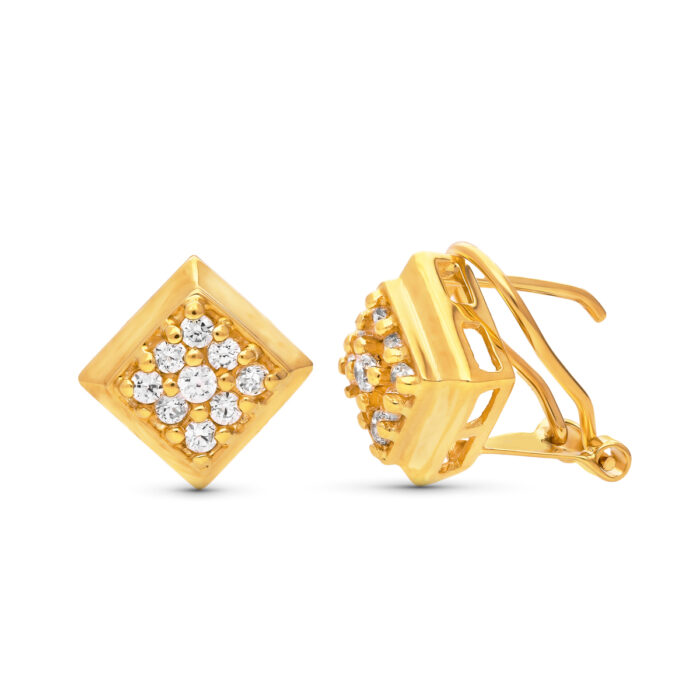 18K PENDIENTES ORO AMARILLO ROMBO. 11X11 MM CIERRE OMEGA