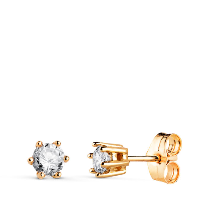 18K PENDIENTES ORO AMARILLO DIAMANTES LABORATORIO TALLA BRILLANTE 3,8 MM 0,400 QTS. VS1-G. 4,5X4,5 MM CIERRE PRESION
