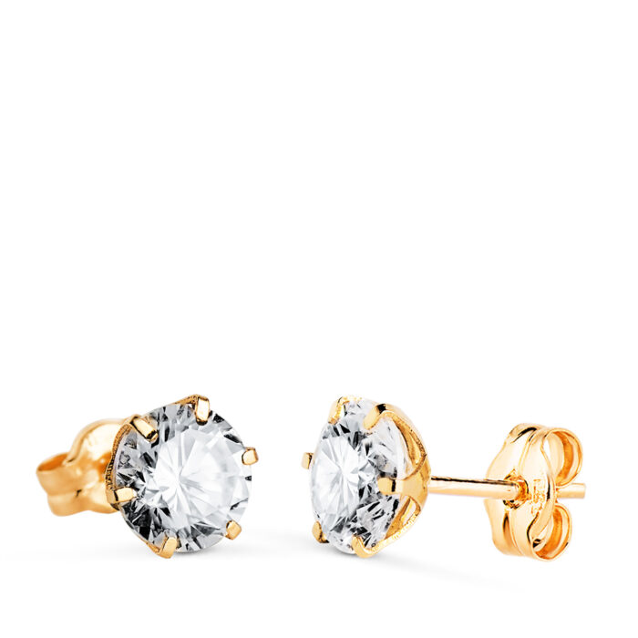 18K PENDIENTES ORO AMARILLO 6 GARRAS CON CIRCONITA. ANCHO: 6 MM CIERRE PRESION