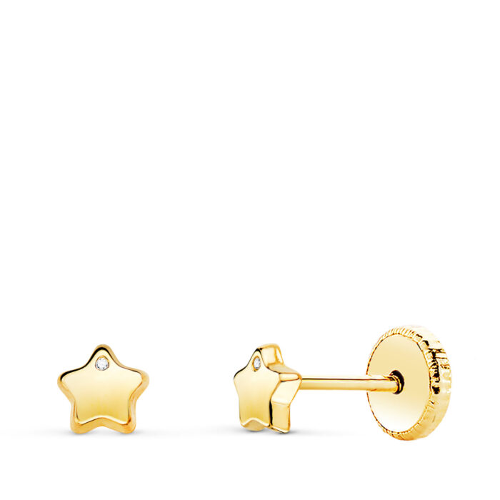 18K PENDIENTES ORO AMARILLO CON ESTRELLA Y CIRCONITA BRILLO 4,5X4,5 MM. CIERRE TUERCA