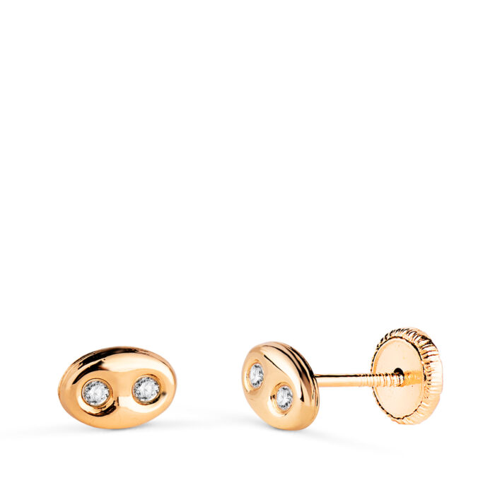 18K PENDIENTES ORO AMARILLO NUDO DE BARCO CON CIRCONITAS. MEDIDA: 6 X 4 MM. CIERRE TUERCA