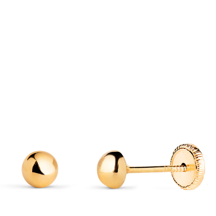 18K PENDIENTES ORO AMARILLO MEDIA BOLA LISA HUECA. ANCHO: 4 MM. CIERRE TUERCA