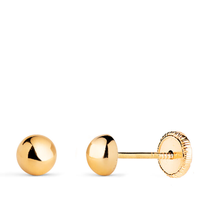 18K PENDIENTES ORO AMARILLO MEDIA BOLA LISA HUECA. ANCHO: 5 MM. CIERRE TUERCA