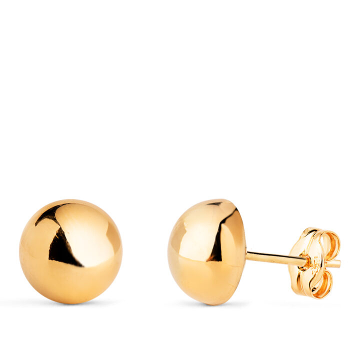 18K PENDIENTES ORO AMARILLO MEDIA BOLA LISA HUECA. ANCHO: 8 MM. CIERRE PRESION